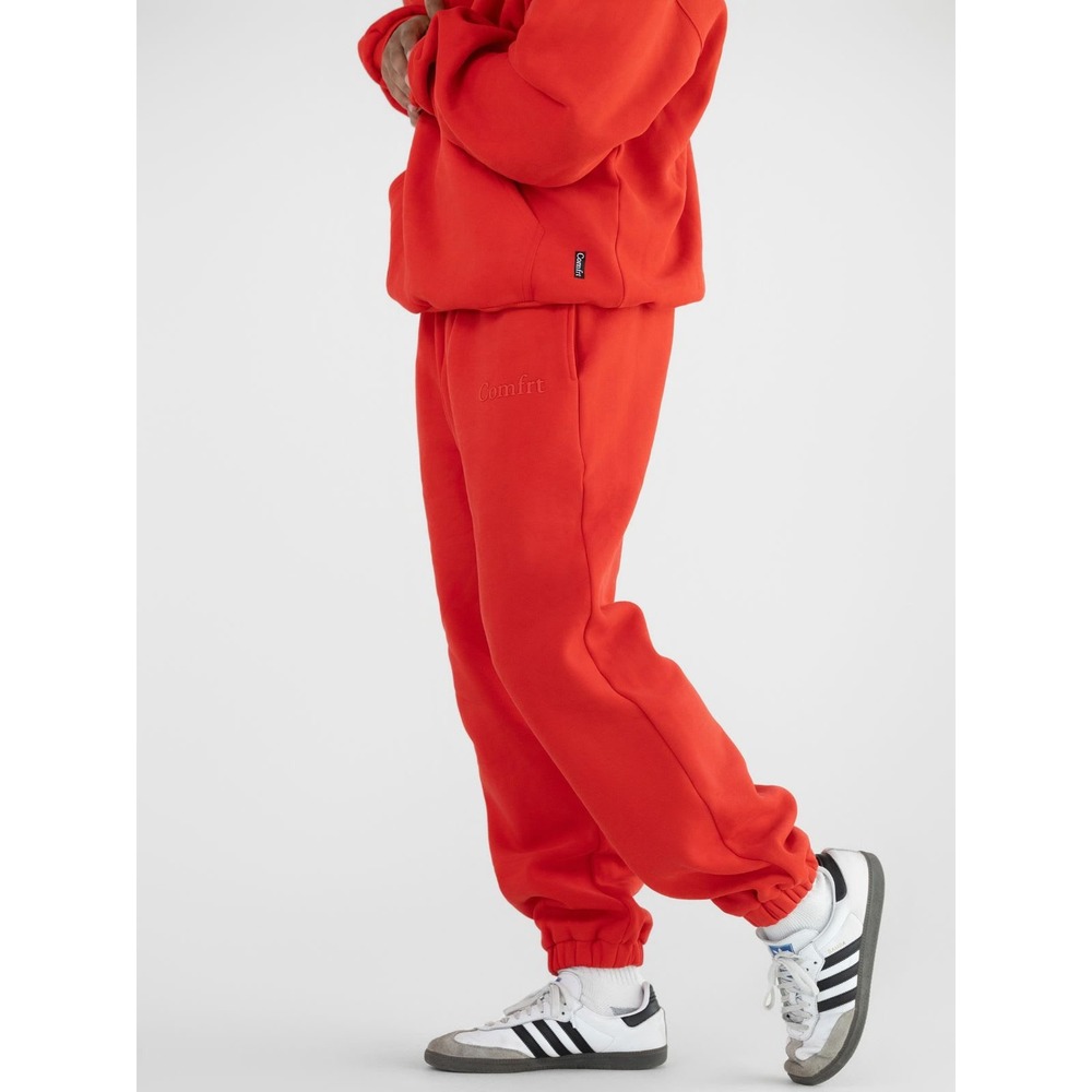 Comfrt Red Minimalist Jogger Sweatpants Mens XL Tonal Logo Streetwear Bright